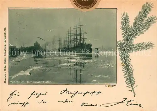AK / Ansichtskarte Hamburg Winter im Hamburger Hafen Segelschiffe Hamburg