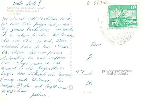 AK / Ansichtskarte Greiz_Thueringen Konsumgaststaette Fischerklause Greiz Thueringen