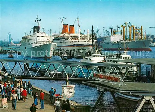 AK / Ansichtskarte Hamburg Hafenpromenade ueberseebruecke mit MS Europa und MS Cabo San Roque Hamburg