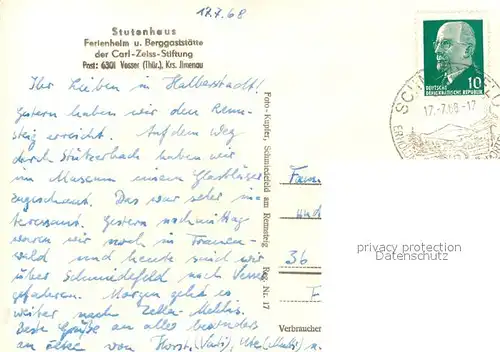 AK / Ansichtskarte Vesser_Rennsteig Stutenhaus Ferienheim Berggaststaette der Carl Zeiss Stiftung Vesser_Rennsteig