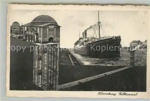 AK / Ansichtskarte Steinwerder_Hamburg Elbtunnel Bauwerk Dampfer Illustration Steinwerder Hamburg
