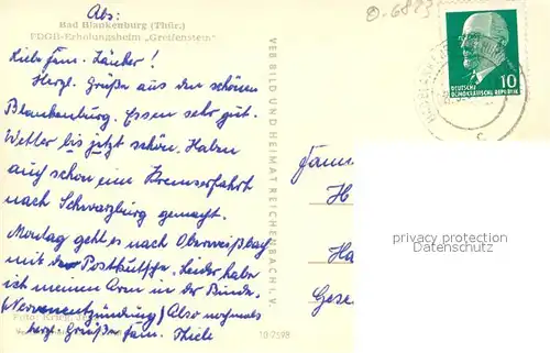 AK / Ansichtskarte Bad_Blankenburg FDGB Erholungsheim Greifenstein Bad_Blankenburg