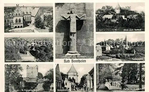 AK / Ansichtskarte Bad_Bentheim Schloss Innenhof Schlossturm Herrgott von Bentheim Pulverturm Schlossstrasse Kurpark Bad_Bentheim