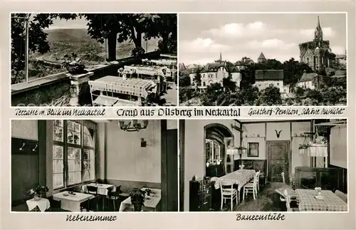 AK / Ansichtskarte Dilsberg Gasthof Pension Schoene Aussicht Terrasse Nebenzimmer Bauernstube Dilsberg