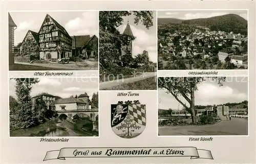 AK / Ansichtskarte Bammental Fachwerkhaus Turm Panorama Friedensbruecke Neue Schule Bammental