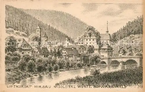 AK / Ansichtskarte Hirsau Partie an der Nagold Zeichnung Hirsau