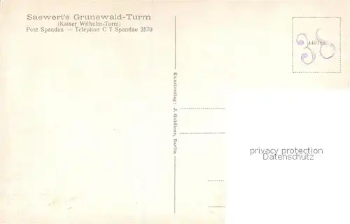 AK / Ansichtskarte Grunewald_Berlin Saewert s Grunewald Turm Kaiser Wilhelm Turm auf dem Karlsberg Grunewald Berlin