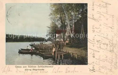 AK / Ansichtskarte Zehlendorf_Berlin Schloss Schlachtensee Ruderboote Bootsanlegestelle Zehlendorf_Berlin