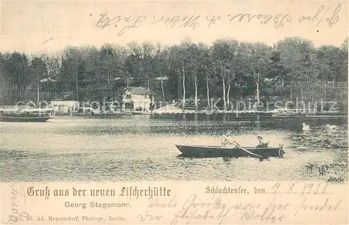 AK / Ansichtskarte Zehlendorf_Berlin Neue Fischerhuette am Schlachtensee Ruderboot Zehlendorf_Berlin