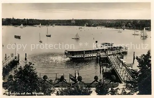 AK / Ansichtskarte Wannsee Panorama Blick ueber den See Bootsanleger Ausflugsdampfer Wannsee