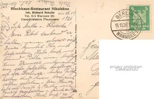 AK / Ansichtskarte Nikolskoe_Berlin Fernsicht auf die Pfaueninsel vom Blockhaus Restaurant Nikolskoe Berlin