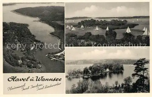 AK / Ansichtskarte Wannsee und Havel Pfaueninsel Insel Imchen Insel Lindwerder Fliegeraufnahme Wannsee