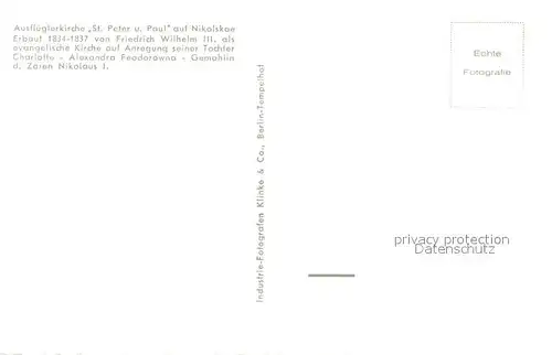 AK / Ansichtskarte Nikolskoe_Berlin Havel Wochenendkirche Ausflueglerkirche St Peter und Paul Nikolskoe Berlin