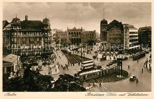 AK / Ansichtskarte Berlin Potsdamer Platz mit Verkehrsturm Strassenbahn Kupfertiefdruck Berlin