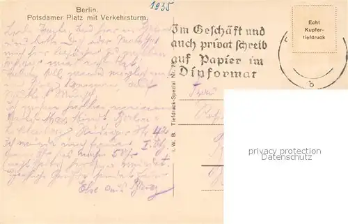AK / Ansichtskarte Berlin Potsdamer Platz mit Verkehrsturm Strassenbahn Kupfertiefdruck Berlin