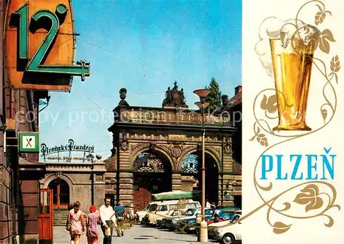 AK / Ansichtskarte Plzen_Pilsen Haupttor der Brauerei Plzen Pilsen