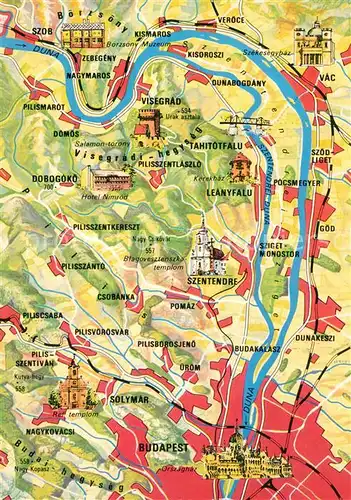 AK / Ansichtskarte Budapest Lageplan Szentendre Visegrad Donau Budapest
