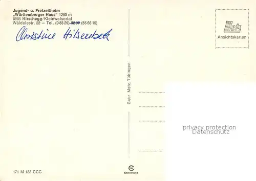 AK / Ansichtskarte Hirschegg_Kleinwalsertal_Vorarlberg Jugend  und Freizeitheim W?rttemberger Haus Hirschegg_Kleinwalsertal