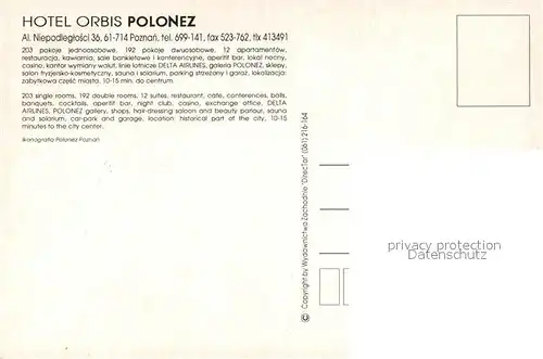 AK / Ansichtskarte Poznan_Posen Orbis Hotels Polonez Poznan Posen