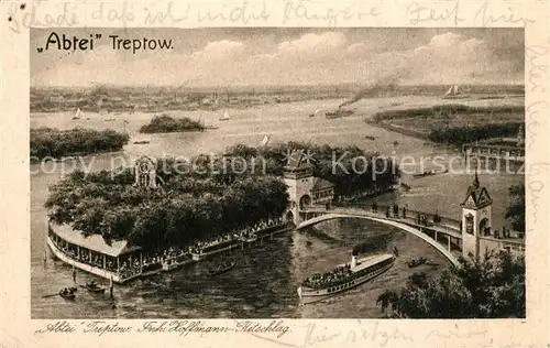 AK / Ansichtskarte Treptow_Berlin Abtei Bruecke Dampfer Insel Kuenstlerkarte Treptow Berlin