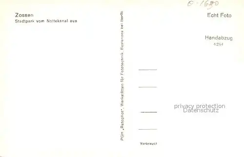 AK / Ansichtskarte Zossen_Brandenburg Stadtpark vom Nottekanal aus Handabzug 