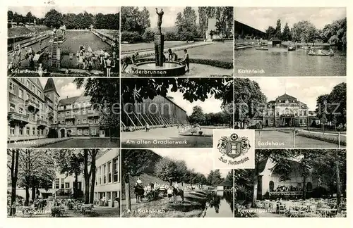 AK / Ansichtskarte Bad_Rothenfelde Sole Freibad Kinderbrunnen Kahnteich Kurhaus Altes Gradierwerk Badehaus Kurgarten Am Kahnteich Konzertgarten Bad_Rothenfelde