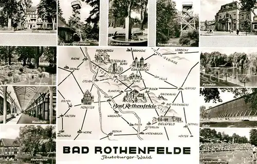 AK / Ansichtskarte Bad_Rothenfelde Kurhaus Kurgarten Wandelhalle Klostermuehle Kinderbrunnen Bismarckturm Kahnteich Saline Schwimmbad Bad_Rothenfelde