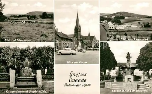AK / Ansichtskarte Oesede Schaunroth Kirche Blick vom Piggensiek Kriegerehrenmal Papiermuehle Karolinenhoehe Marktplatz Oesede