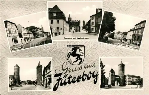 AK / Ansichtskarte Jueterbog Pferdestrasse Dammtor Wehrtuerme Platz der Jugend Zinnaer Tor Wappen Jueterbog