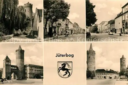 AK / Ansichtskarte Jueterbog Alte Stadtmauer Zinnaer Strasse Platz der Jugend Stadttuerme Zinnaer Tor Wappen Jueterbog