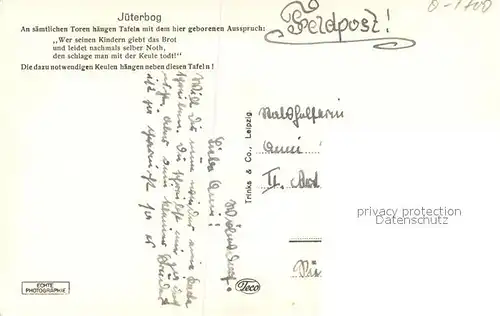 AK / Ansichtskarte Jueterbog Kirche Rathaus Dammtor Schlossteich Stadtmauer Neumarkttor Badeanstalt Freibad Wappen Feldpost Jueterbog