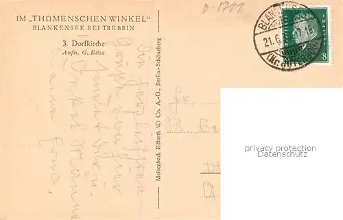 AK / Ansichtskarte Blankenese_Trebbin Serie Im Thuemenschen Winkel Nr. 3 Dorfkirche 
