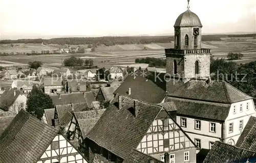 AK / Ansichtskarte Rhoden_Waldeck Blick ueber die Daecher Kirche Rhoden Waldeck
