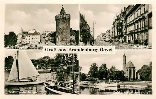 AK / Ansichtskarte Brandenburg_Havel Steintorturm Steinstrasse Partie an der Malge Salzhof Johanniskirche Brandenburg Havel