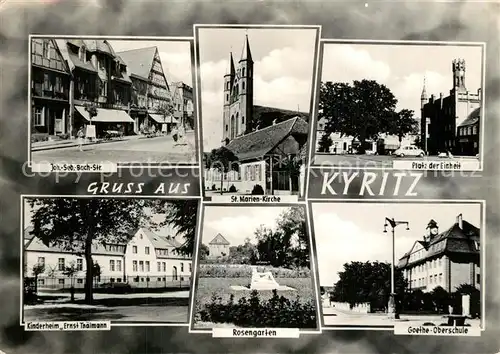 AK / Ansichtskarte Kyritz_Brandenburg Johann Sebastian Bach Str. Platz der Einheit Kinderheim Ernst Th?lmann Rosengarten Goethe Oberschule Kyritz Brandenburg