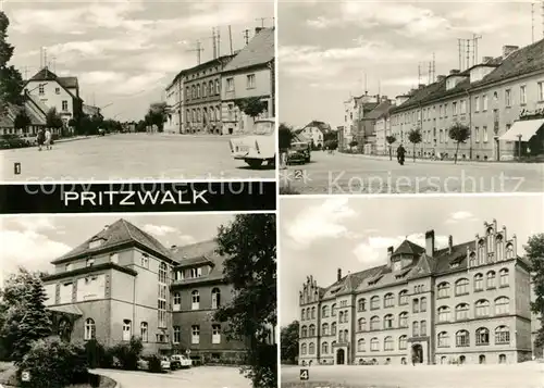 AK / Ansichtskarte Pritzwalk Strasse und Platz des Friedens Krankenhaus Schule Pritzwalk