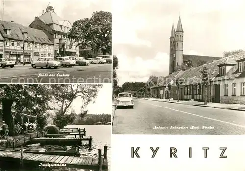 AK / Ansichtskarte Kyritz_Brandenburg Platz der Einheit Inselgastst?tte Johann Sebastian Bach Strasse Kyritz Brandenburg