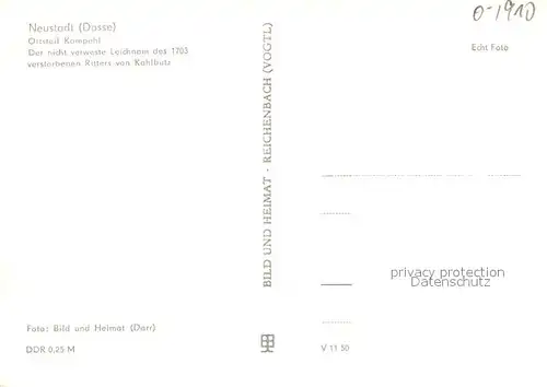 AK / Ansichtskarte Neustadt_Dosse Kampehl 700 j?hrige Wehrkirche mit nicht verwestem Leichnam des 1703 verstorbenen Ritters von Kahlbutz Neustadt_Dosse