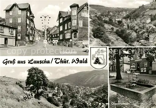 AK / Ansichtskarte Lauscha Huettenplatz Panorama Glasbrunnen Lauscha