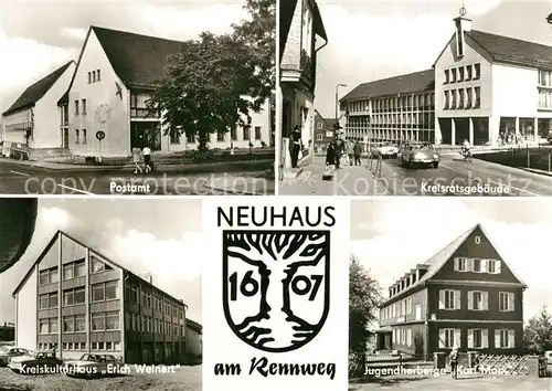 AK / Ansichtskarte Neuhaus_Rennweg Postamt Kreisratsgebaeude Kreiskulturhaus Erich Weinert Jugendherberge Karl Marx Neuhaus Rennweg