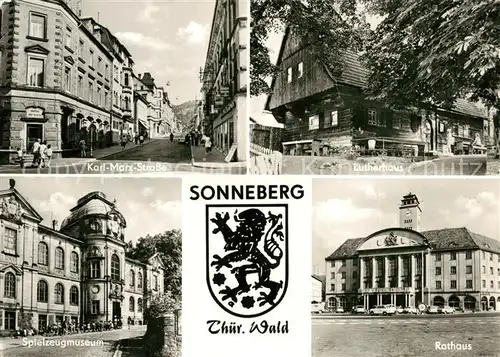AK / Ansichtskarte Sonneberg_Thueringen Karl Marx Strasse Lutherhaus Spielzeugmuseum Rathaus Sonneberg Thueringen