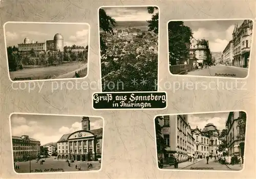 AK / Ansichtskarte Sonneberg_Thueringen Teilansichten Bahnhofstr Platz der Republik Spielzeugmuseum Sonneberg Thueringen