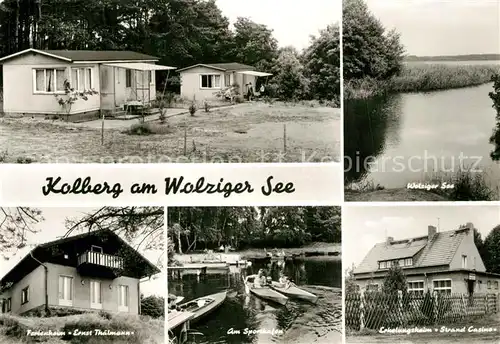 AK / Ansichtskarte Kolberg_Wolziger_See Ferienheim Ernst Thaelmann Sporthafen Seepartie Erholungsheim Strand Casino Kolberg_Wolziger_See