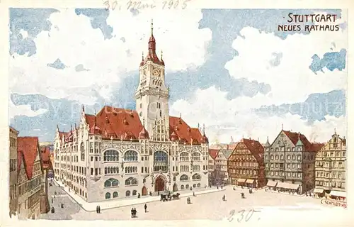 AK / Ansichtskarte Stuttgart Neues Rathaus Kuenstlerkarte Stuttgart