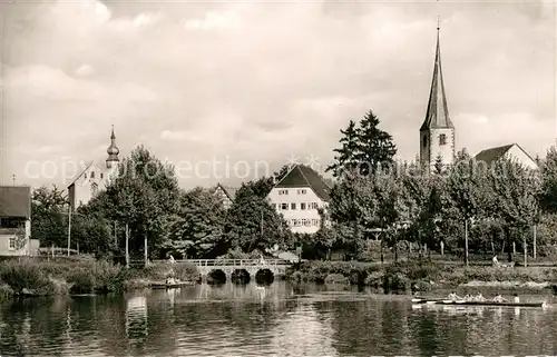 AK / Ansichtskarte Neckarelz Tempelhaus mit Martinskirche Rudern Neckarelz