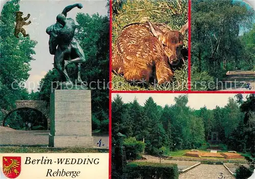 AK / Ansichtskarte Wedding Rehberge Rehkitz Ringer Statue Park Freilichttheater Wedding