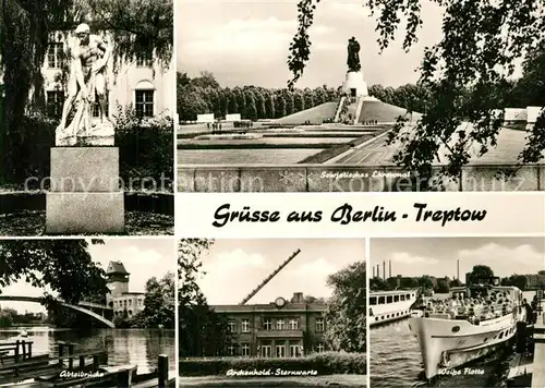 AK / Ansichtskarte Treptow_Berlin Sowjetisches Ehrenmal Gedenkstaette Abteibruecke Archenhold Sternwarte Weisse Flotte Fahrgastschiff Treptow Berlin