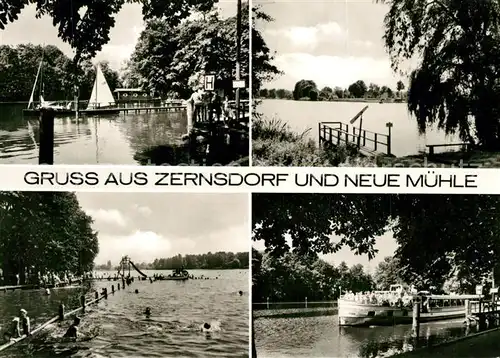AK / Ansichtskarte Zernsdorf und Neue Muehle Partie am See Badestelle Segeln Fahrgastschiff Zernsdorf