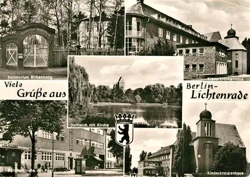 AK / Ansichtskarte Lichtenrade Sanatorium Birkenhaag Krankenhaus Dorfteich Kirche Bahnhofstrasse Post Lichtenrade