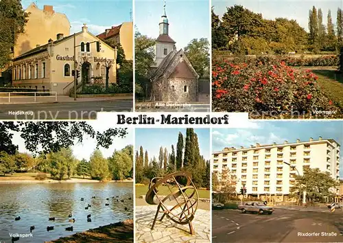 AK / Ansichtskarte Mariendorf_Berlin Gasthof Heidekrug Dorfkirche Volkspark Rixdorfer Strasse Wohnblock Mariendorf Berlin